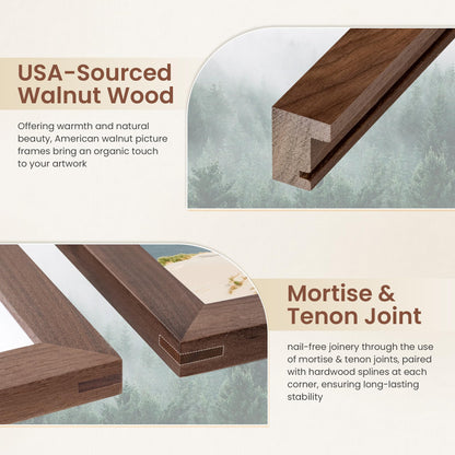 8x10 Picture Frame, USA-Sourced Walnut Wood Photo Frames 8 by 10 with HD Tempered Glass, 8 x 10 Wood Frames for Home Decor, Rustic 8x10 Frame Matted to 5x7, Wall & Tabletop Display, 3 Pack