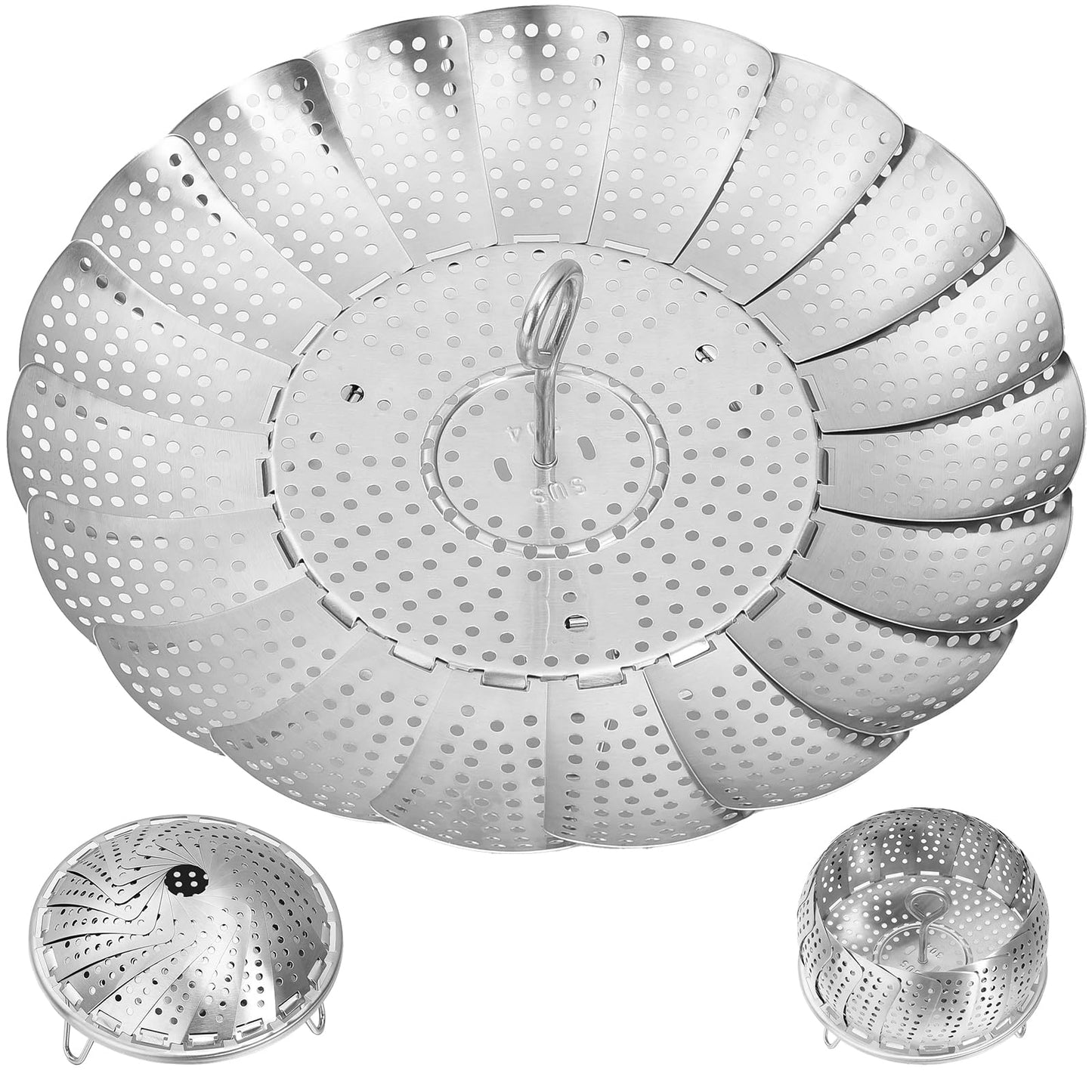 Cluren Steamer Basket for Cooking 304 Stainless Steel Entirely Thickened,Collapsible Steamer Insert for Pots, Fits Instant Pot/Skillets (6.5'' To 11‘’)