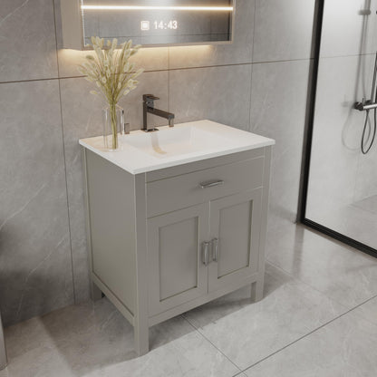 24" Light Grey Bathroom Vanity Base Only – Freestanding Solid Wood Sink Cabinet with Tip-Out Drawer, Shaker Style Storage, No Top or Sink, 24" W x 21" D x 34.5" H