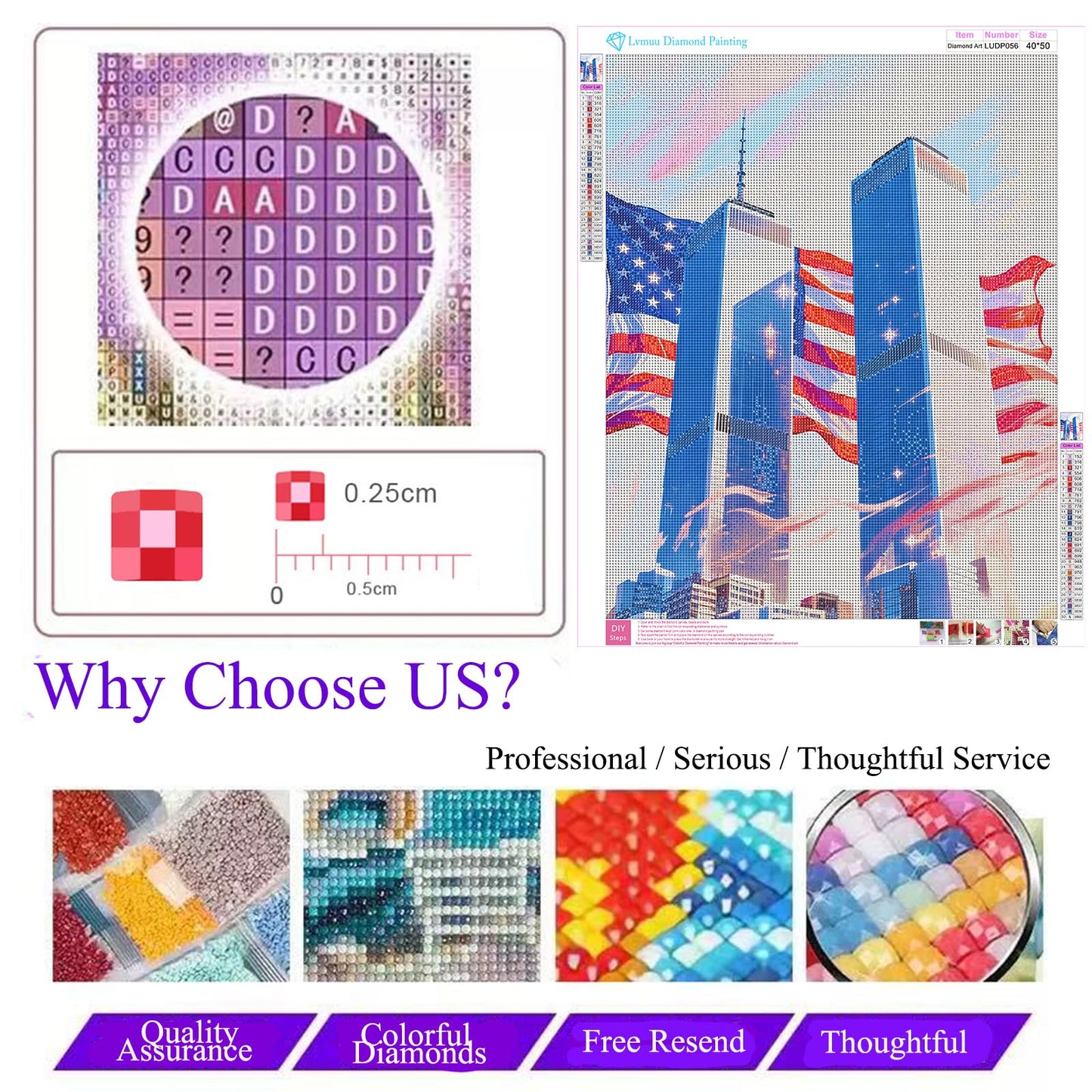 Lvmuu Twin Towers Diamond Painting Kits for Adults, Patriotic 5D Full Square Drill Diamonds Art Kits for Beginner, DIY Paint with Diamonds Shiny Beads Gem Art Craft Home Wall Decor 16x20in