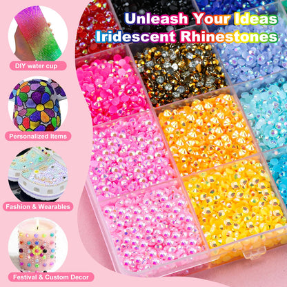 Vertdens 48 Colours 48000 Pieces 3mm Bedazzling Kit, Flatback Rhinestones, Resin Jelly Gems, Rhinestones for Bedazzling, Diamond Art & DIY Bedazzler, Including 3 x 10ml Bottles of B7000