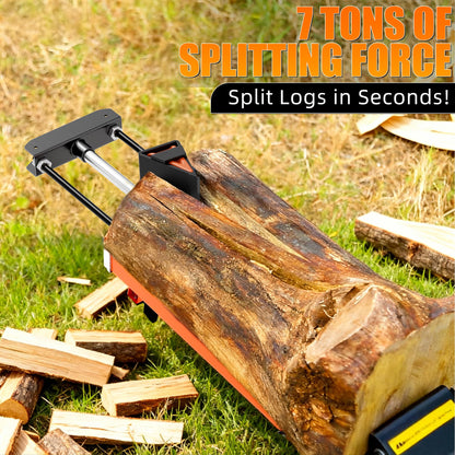 PPOLB 7 Ton Electric Wood Splitter, 15Amp Hydraulic Log Splitter with Detachable Cross Blade Cutting Head, Portable Firewood Splitter, Compact Horizontal Design for Backyard, Garage, Cabin - Orange