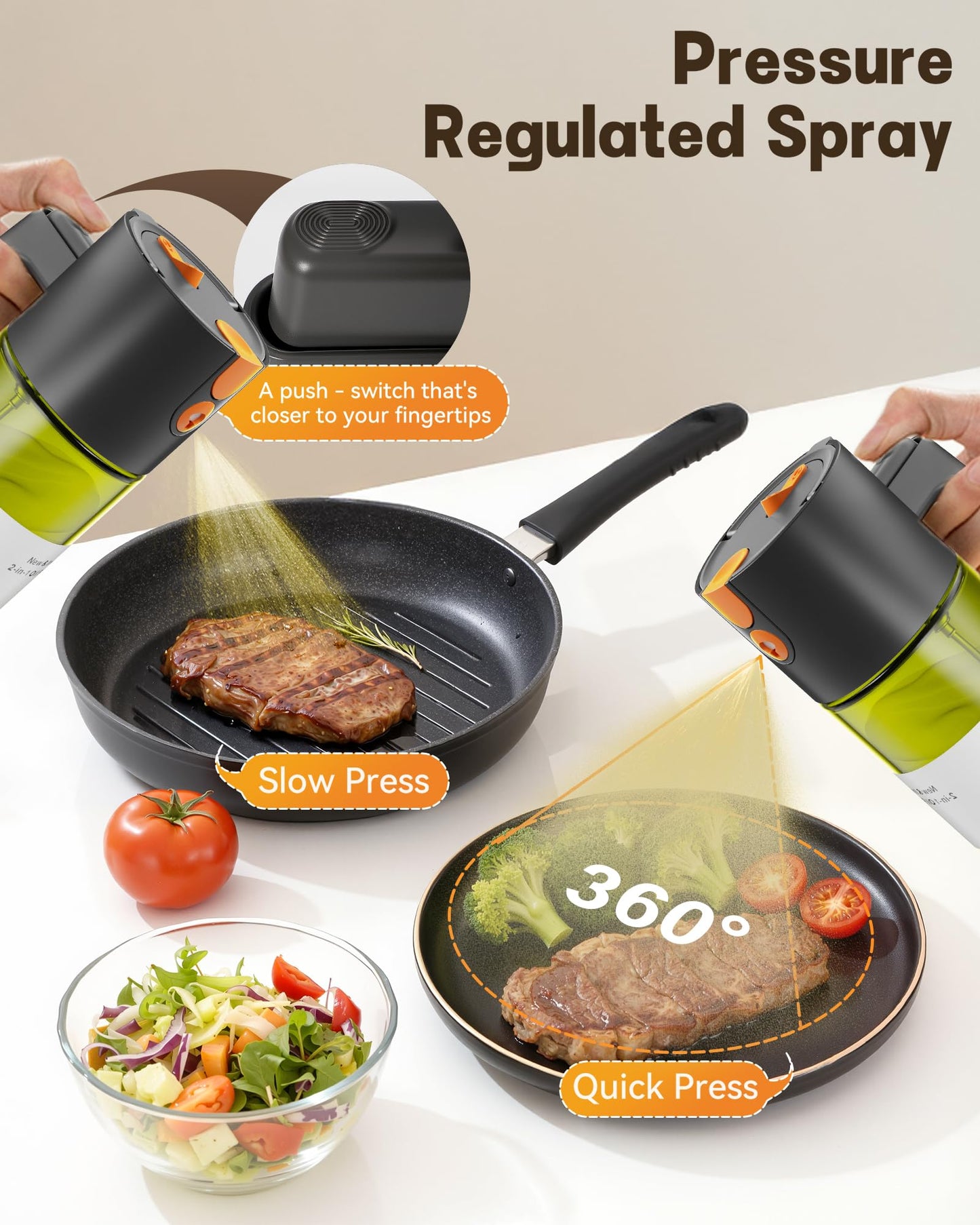 OURCABECUE Upgrade 2 in 1 Oil Sprayer for Cooking, 17oz Light-Blocking Glass Olive Oil Dispenser Bottle for Kitchen, Food-Grade Oil Mister with 8 Stickers for Salad, Frying (Green Bottle-Black Gap)