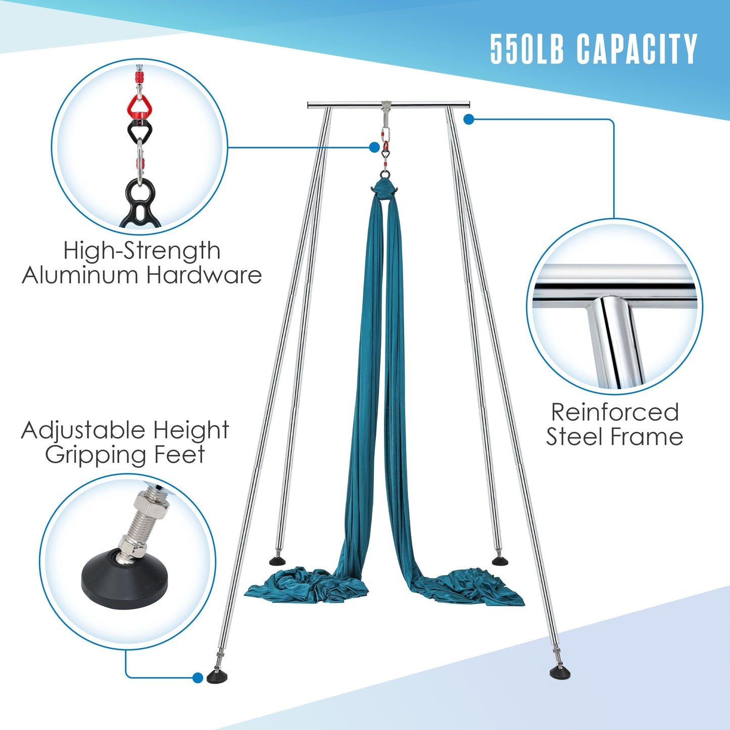 Houseables Aerial Silks, Aerial Yoga Stand, Yoga Swing Stand, Ariel Silks For Home, Ariel Swing, 10 FT Steel Frame, 13 YD Teal Fabric, Hammock, Gymnastics, Acrobatics, Indoor, Equipment Set, Portable