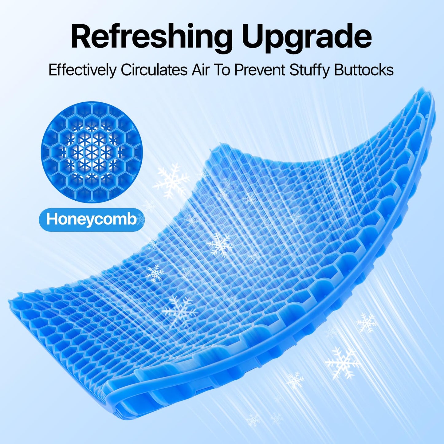 Gel Seat Cushion, Cooling seat Cushion (Super Large & Thick), Breathable Honeycomb Design Absorbs Pressure Points Seat Cushion, Gel Cushion for Office Chair, Home Car seat Cushion for Wheelchair
