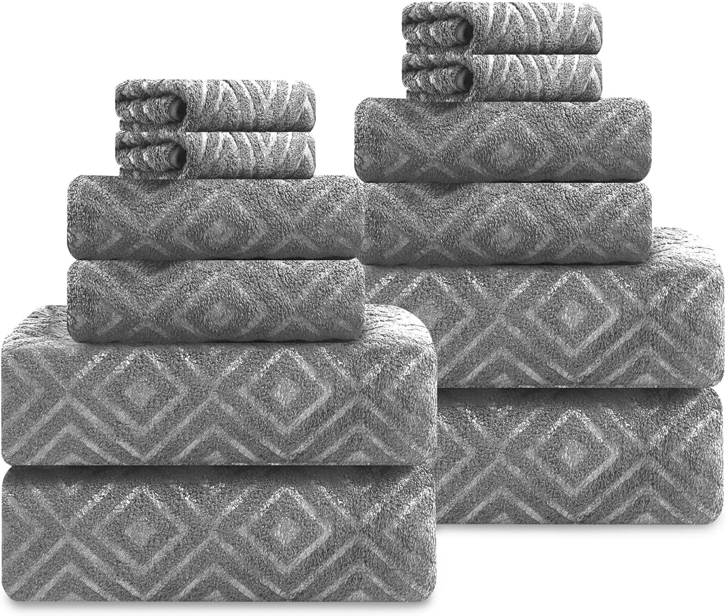 12 Set Set Hotel-4 4 4 Jarson Pieces Bath Towel Soft, Dark Grey - Quick Dry Family Towels for Bath, Highly Absorbent