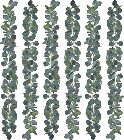 PARTY JOY 6Pcs Faux Silk Eucalyptus Garland, Artificial Vines for Wedding Backdrop Arch Wall Decor