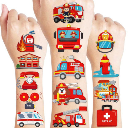 96 PCS Firefighter Firetruck Pre-Cut Temporary Tattoos for Kids | Super Cute Themed Birthday Party Favors,Goodie Bags Fillers, Supplies, Decorations, Fake Tattoo Stickers (Multiple)