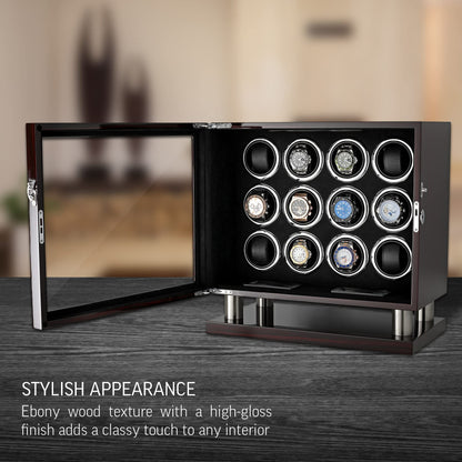 12 Watch Winder for Automatic Watches with LED Light and LCD Touchscreen Control (White)