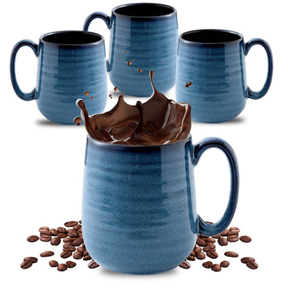 HASENSE Coffee Mugs Set of 4, 15 Ounce Porcelain Mug Set with Handle for Morning Coffee Tea and Cocoa, Ceramic Coffee Cups with Beautiful Glaze for Men, Women, Navy