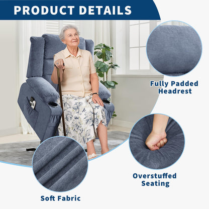 Garvee Power Lift Recliner Chair with Massage and Heat for Elderly Adults Lazy Boy Single Sofa Seat with 3 Positions 2 Side Pockets Cup Holders USB Ports Remote Control
