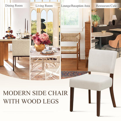 MALOL Upholstered Dining Chairs Set of 6, Fabric Kitchen Chairs with Padded Seat & Back, Solid Wood Legs, Modern Simple Dining Room Chairs for Kitchen, Dining Room, Living Room, Beige