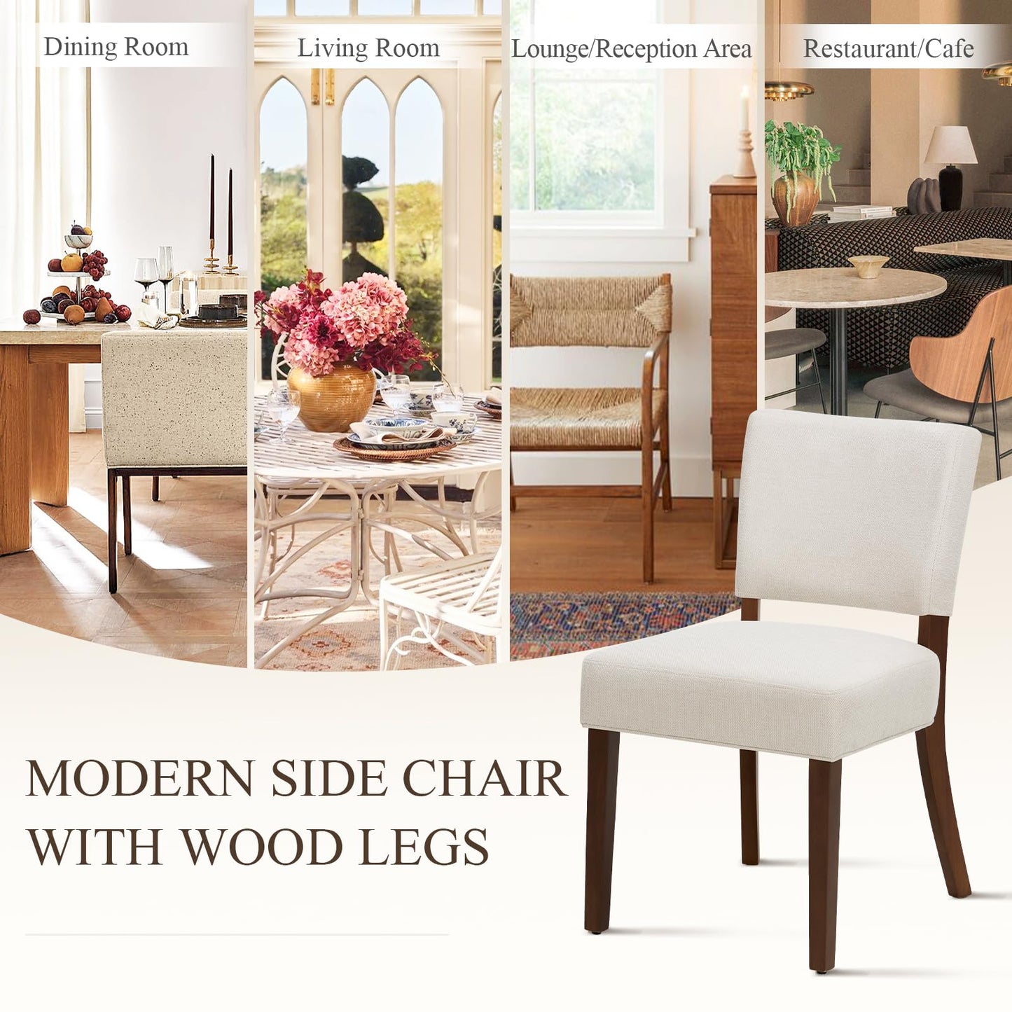 COLAMY Mid Century Modern Dining Chairs Set of 4, Upholstered Kitchen Chairs with Open Back, Fabric Side Dining Room Chairs with Wood Legs for Dining Room Kitchen Restaurant, Beige