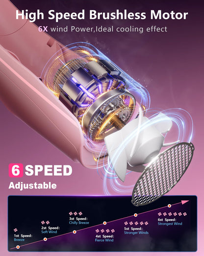 ZEEFO Portable Neck Fan, Hands Free Personal Fan- 6000mAh Battery Operated, Ultra-Quiet USB Rechargeable Fan with 6 Adjustable Speeds, Cooling Wearable Fan for Home, Office, Outdoor, Travel-Pink