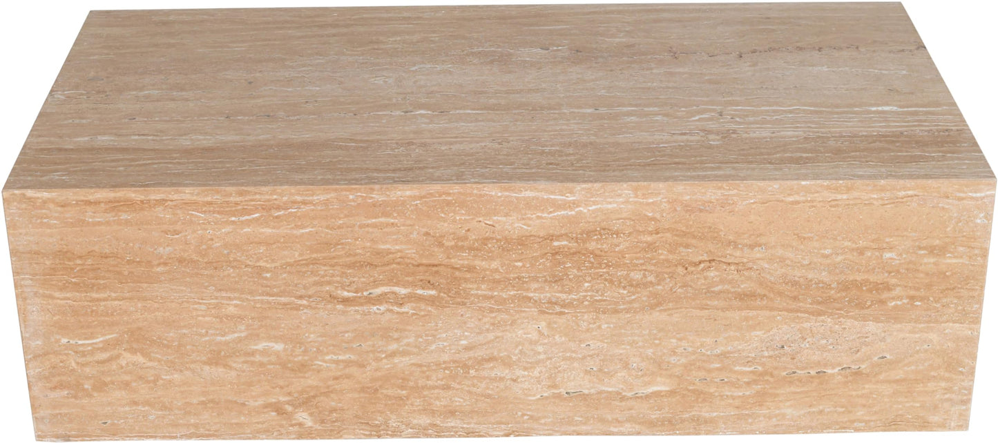 Meridian Furniture 251Travertine-CT Bolzano Collection Art Deco Coffee Table with Handcrafted Genuine Marble, 48" W x 24" D x 15" H, Beige