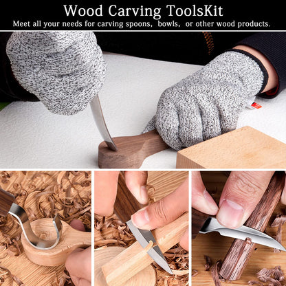 Sttargxing Wood Carving Tools Set,Detail and Hook Carving Knife Kit for Beginners,Trimming Knife for Spoon Bowl Cup Woodwork,Square handle design and 6pcs SK2 Carbon Steel Wood Carving Knives（10pcs）