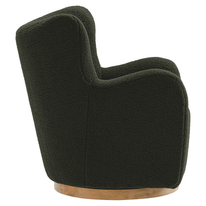 Modway Montrose Swivel Wingback Accent Chair in Fern Walnut Sherpa Teddy Fabric – Modern Furry Barrel Chair with 360-Degree Swivel Base – Soft and Comfy Living Room Chair
