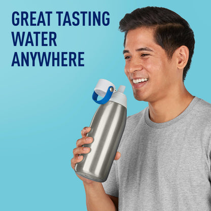 Brita Insulated Filtered Water Bottle with Straw, Reusable, Christmas Gift and Stocking Stuffer For Men and Women, Stainless Steel Metal, 32 Ounce