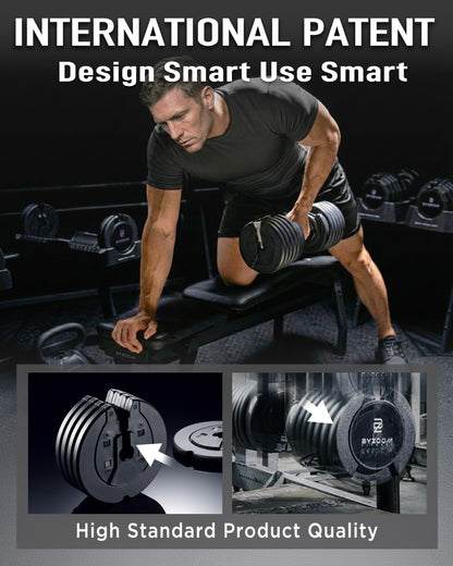 BYZOOM FITNESS Pure Series 75LB Adjustable Dumbbell SINGLE UNIT - 21-in-1 Flexible Hand Weights with Precision Micro Plate for Harcore Users Home Gym, Strength Training & Fitness Workouts, Black