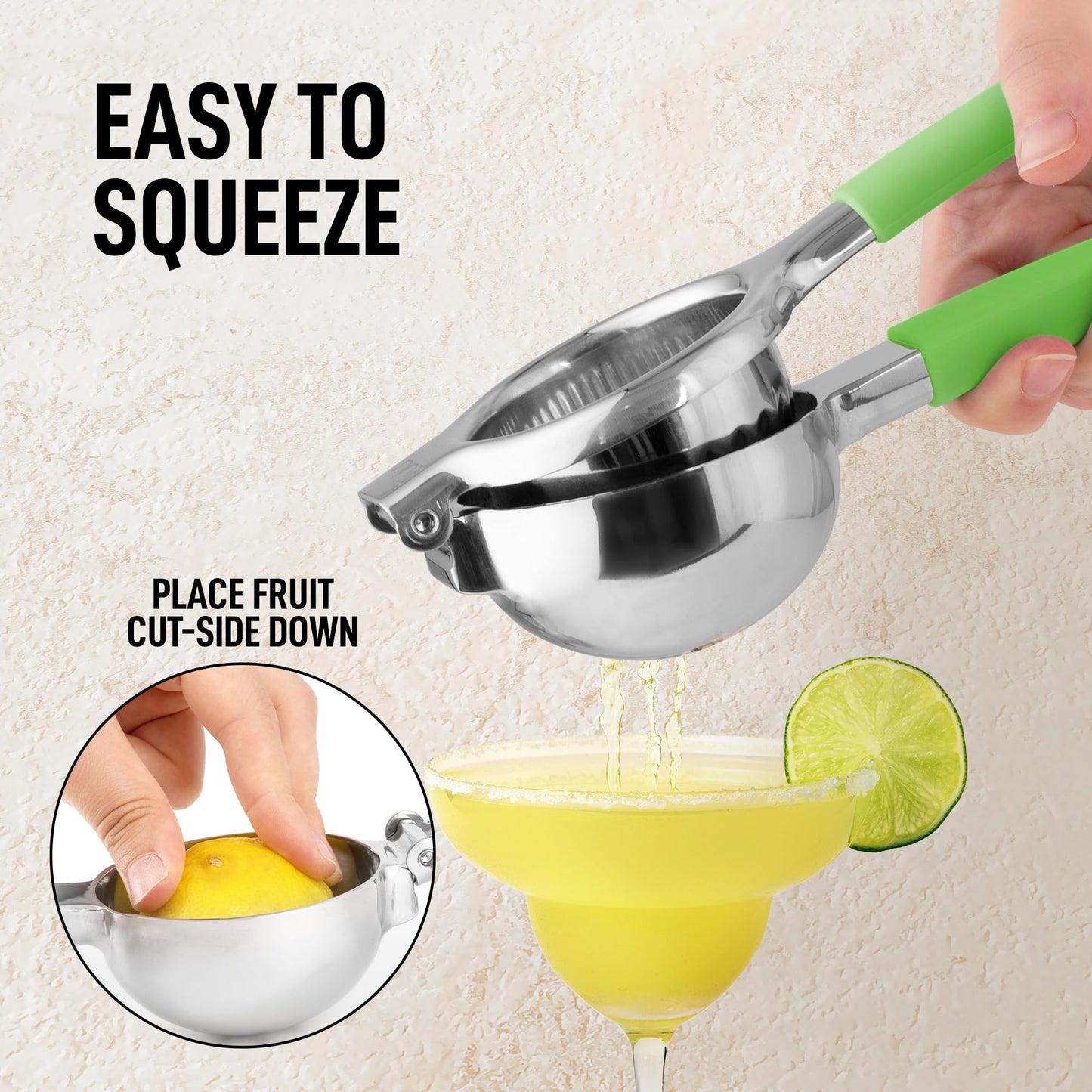 Zulay Lemon Squeezer Stainless Steel with Premium Heavy Duty Solid Metal Squeezer Bowl (Black Grip, Large)