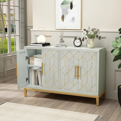 ARTPOWER Accent Cabinet with 4 Doors, Modern Credenza Storage Cabinet, Carved Decorative Buffet Sideboard for Living Room, Kitchen, Office, and Hallway, Green