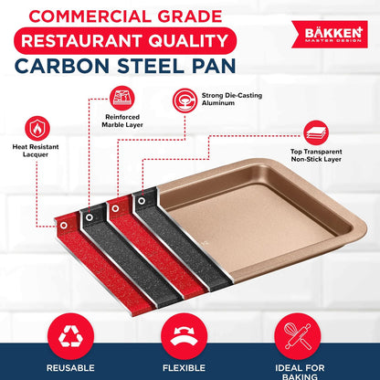 BAKKEN 3-Piece Nonstick Baking Pan Set - Small, Medium & Large Oven Safe Trays, Space-Saving Design, Brown