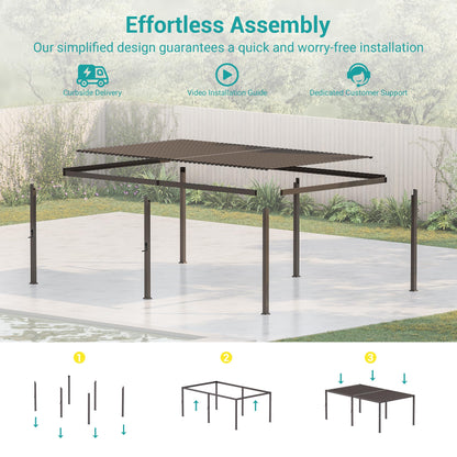 SANLUCE Patio LED Louvered Pergola, 12x20 Ft Outdoor Metal Pergolas with Adjustable Roof and LED Strip Lights, Easy Assembly Outdoor Pergola for Patio, Garden, Deck, Backyard(Brown)