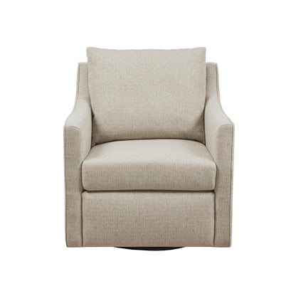 Martha Stewart Amber Swivel Chair for Living Room Barrel Style Bedroom Lounge Removable Foam Seat Cushion Upholstered, Nursery Furniture, Metal Base, Fully Assembled, 30.5" D x 30" W x 35" H, Natural