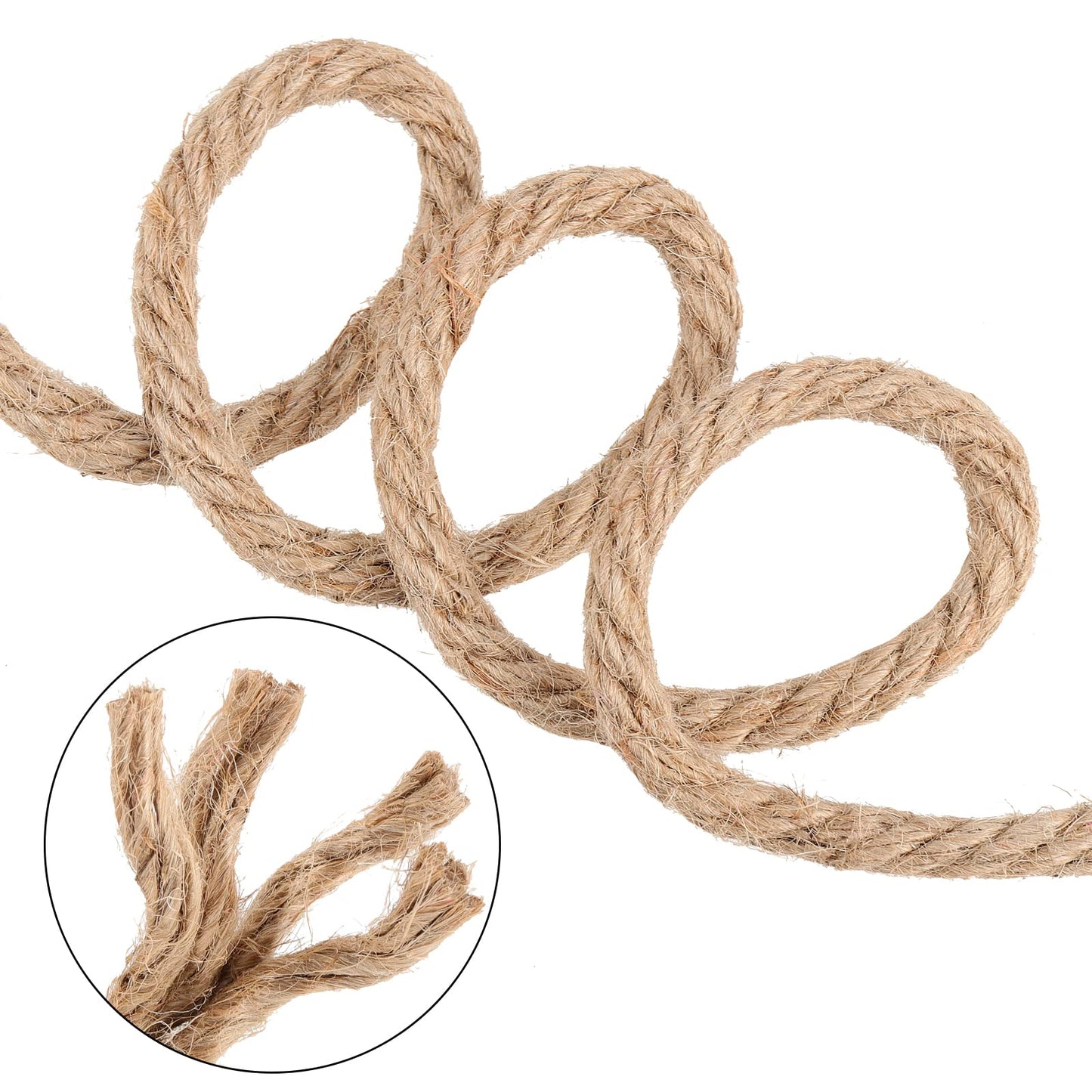 FUNSUEI 196ft 8mm Thick Jute Rope, Natural Hemp, Heavy Duty for Hanging, Gardening, Camping, Bundling, Crafts, Brown