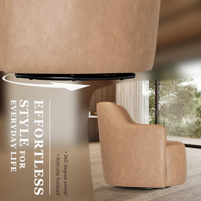 Spatial Order Upholstered 360° Barrel Back Swivel Chair | Accent Chairs for Living Room & Bedroom | Decorative Home Furniture, Sand Faux Leather