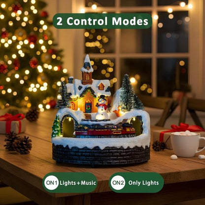 Candieslife Animated Musical Christmas Snowman Decorations - Rotating Train with Warm Lights for Holiday Cheer