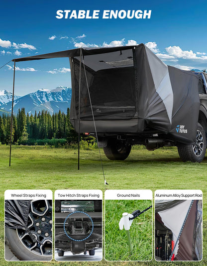 JOYTUTUS Truck Tent with Awning, Truck Bed Tailgate Tent Pickup Camping Tent Canopy (Only Fits Full-Size Truck with Soft Topper or Camper Shell)