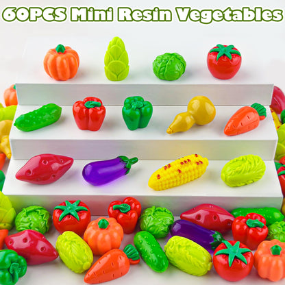 Kaiyuan Dynasty 60pcs Mini Resin Vegetable Figurines Miniature Vegetable Figurines Tiny Artificial Vegetables for DIY Art Crafts Cake Topper Miniature Landscapes Garden Home Kitchen Decoration