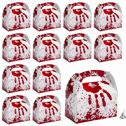 Fun Express Halloween Horror Party Favor Boxes - 6" x 5.25" (12 Pcs.) - Bloody Cardstock Treat Holders - Ideal for Spooky-Themed Events, Costume Parties, and Trick-or-Treats