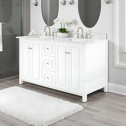 Alaterre Furniture Williamsburg 60 Inch Double Sink Bathroom Vanity - Freestanding Cabinet Without Top - Large Soft-Close Wood Vanity (White)