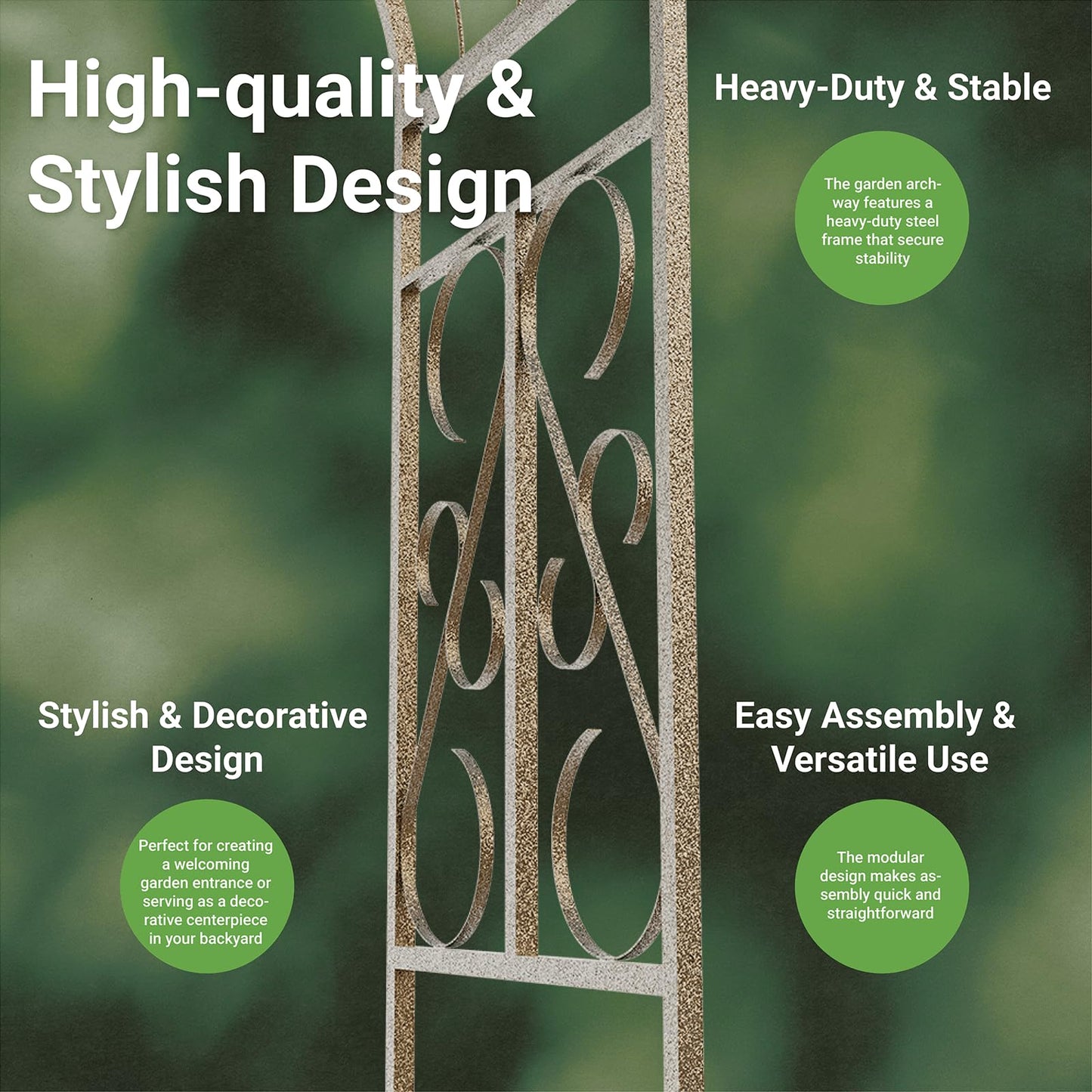 Meyrines Metal Garden Arbor, 102.36” Tall Wrought Iron Archway for Climbing Plants & Flowers, British-Style Garden Trellis (Black)
