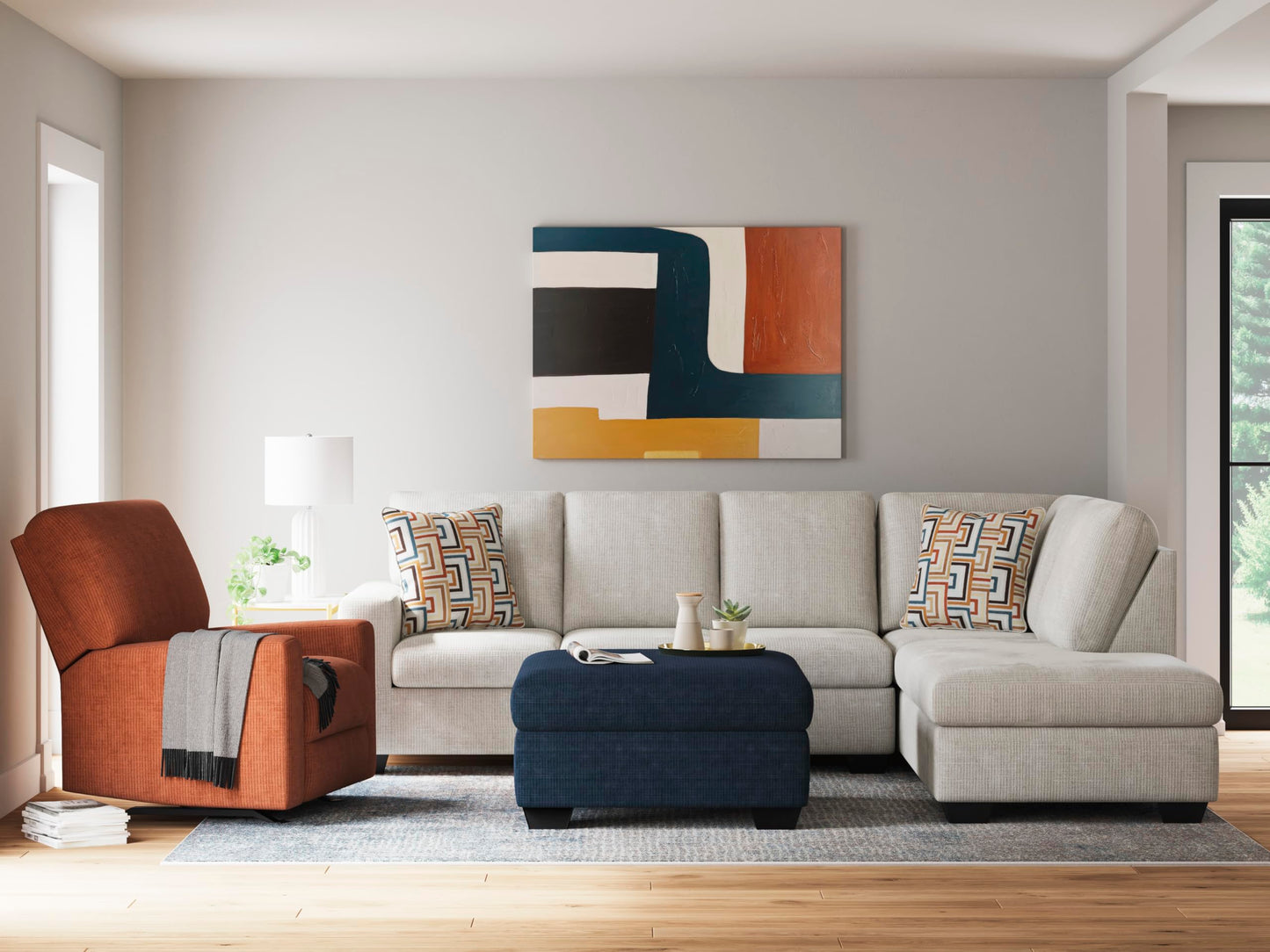 Signature Design by Ashley Aviemore Casual L-Shaped 2-Piece Sectional with Chaise and Loose Seat Cushions, Accent Pillows Included, 110" Wide, Light Gray