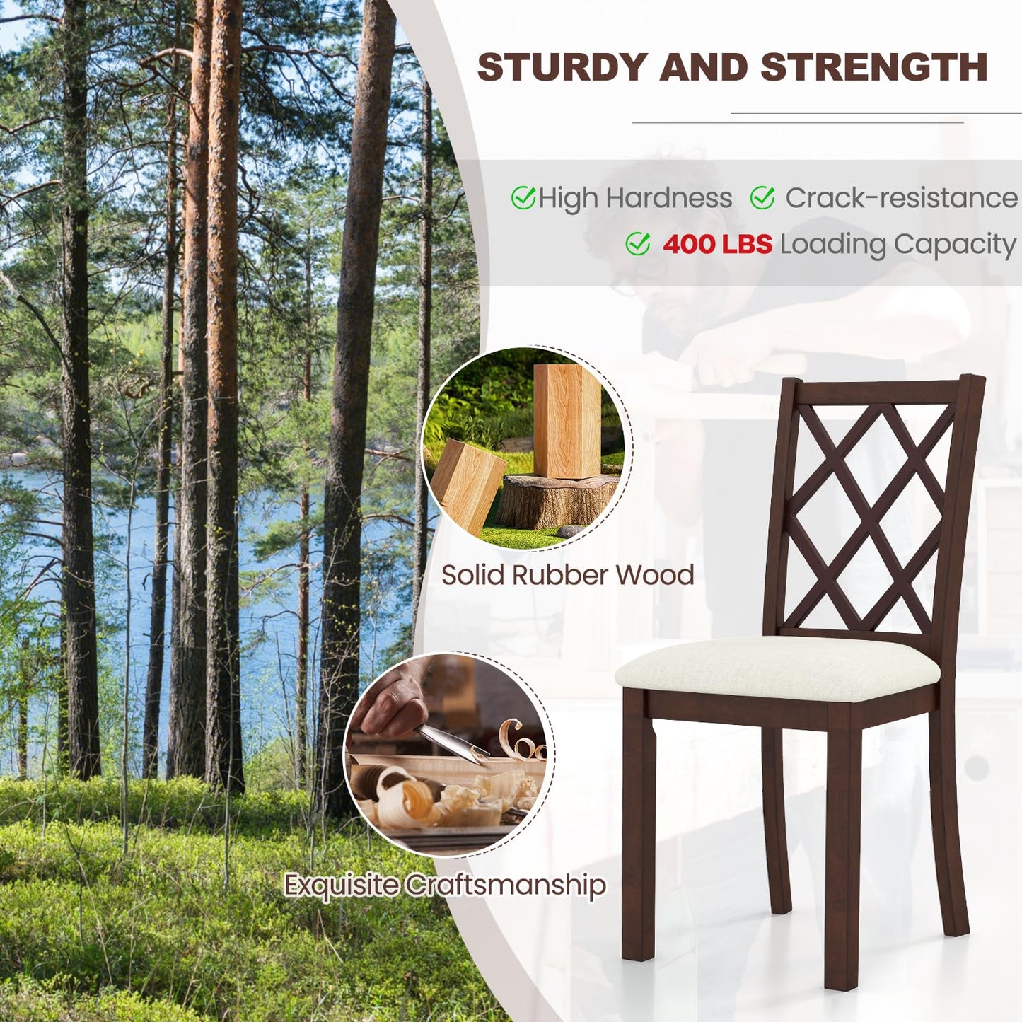 NAFORT Wooden Dining Chairs Set of 6, High Back Kitchen Chairs, Vintage Dining Room Chairs with Cushioned Seat, Solid Rubber Wood Legs, Max Load 400 Lbs, for Kitchen, Dining Room, Cafe, Restaurant