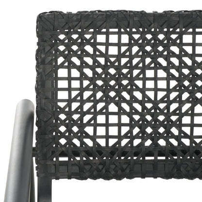 SAFAVIEH Home Collection Sianna Black Solid Wood/Black Leather Woven Accent Chair (Fully Assembled)