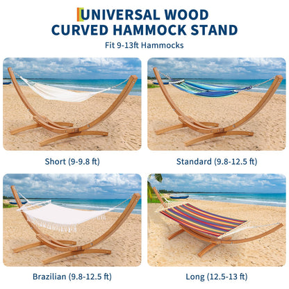 KOKEBREN Wood Hammock Stand Only, Universal Wood Hammock Stand with Chains and Carabiners, Curved Wood Hammock Stand for Outside Patio Backyard Indoor, Max 475 Lbs