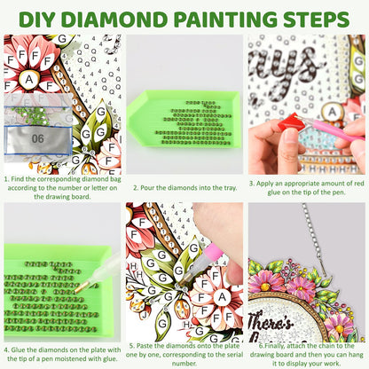 MEIYUDA Flower Wreath Diamond Art Hanging Kits, DIY Tea Flower Wreath Diamond Painting Window Hanging Ornament for Adults, 5D Special Shape Rhinestone Pendant for Home Decor and Holiday Gift