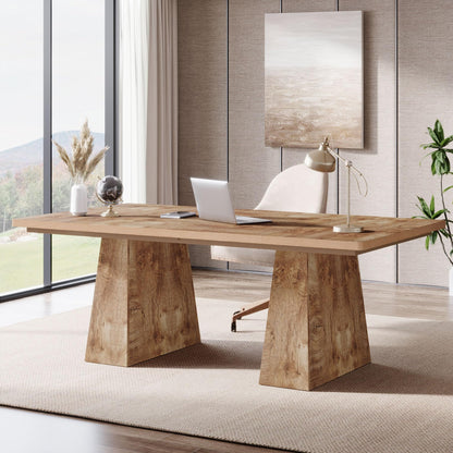Tribesigns 63-Inch Executive Desk, Large Office Computer Desk with Double Pedestal, Modern Simple Workstations Writing Table Conference Table Business Furniture for Home Office, Natural