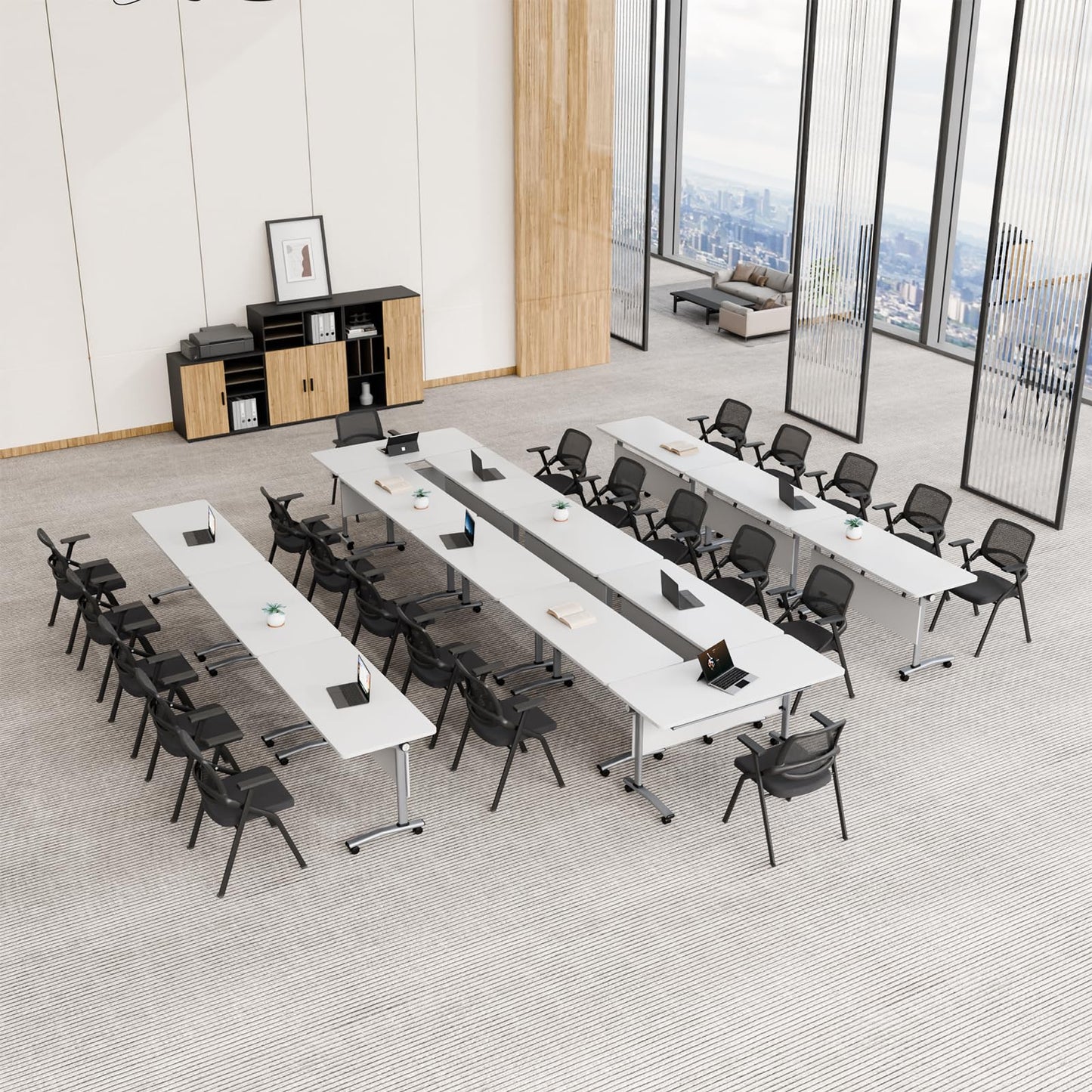 JFazzruit Conference Room Table with Wheels, Modular Flip-Top Folding Conference Tables for Training Rooms Classrooms Seminars Mobile Conference Table for Meeting Room Business (Silver 6P140)