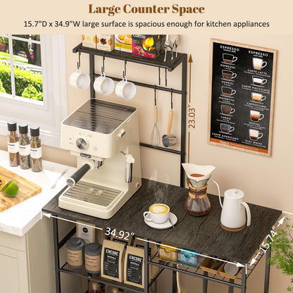 Baker's Rack for Kitchen with Storage, Microwave Stand with Adjustable Shelves and 10 S Hooks, 6-Tier Coffee Bar Station, Kitchen Shelves for Spices, Pots, Rustic Brown