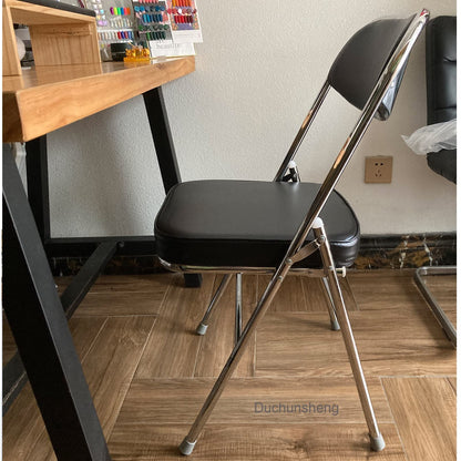 Folding Chairs Indoor-Easy To Clean Visitor Conference Temporary Seat Foldable Chairs Pu Seat-Patio Chairs Metal Frame Foldable Chair For Desk Home Garden Office Computer Desk Stool (White X1)