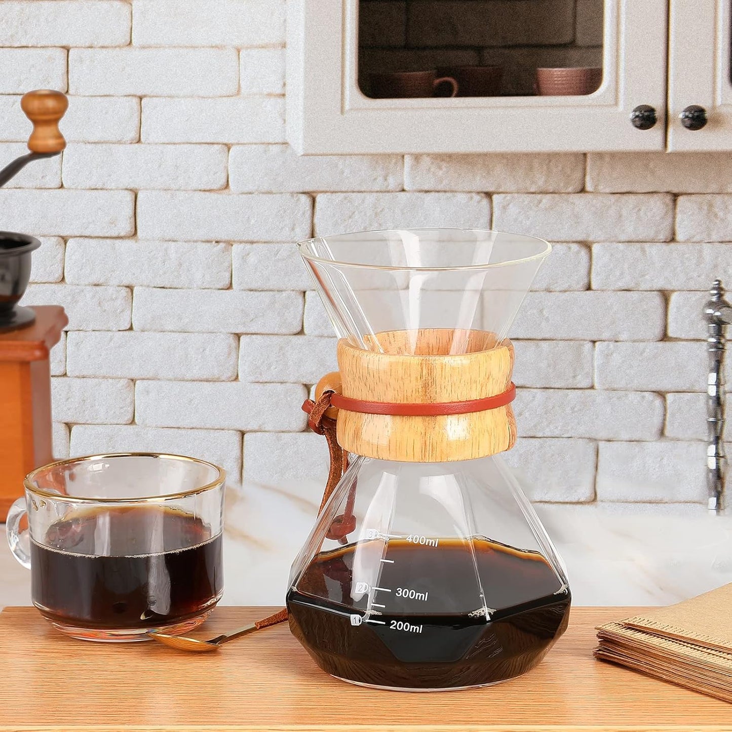 Puricon Pour Over Coffee Maker with Paper Filter, 40 Sheets, 15oz Coffee Dripper Set, Borosilicate Glass Coffee Carafe