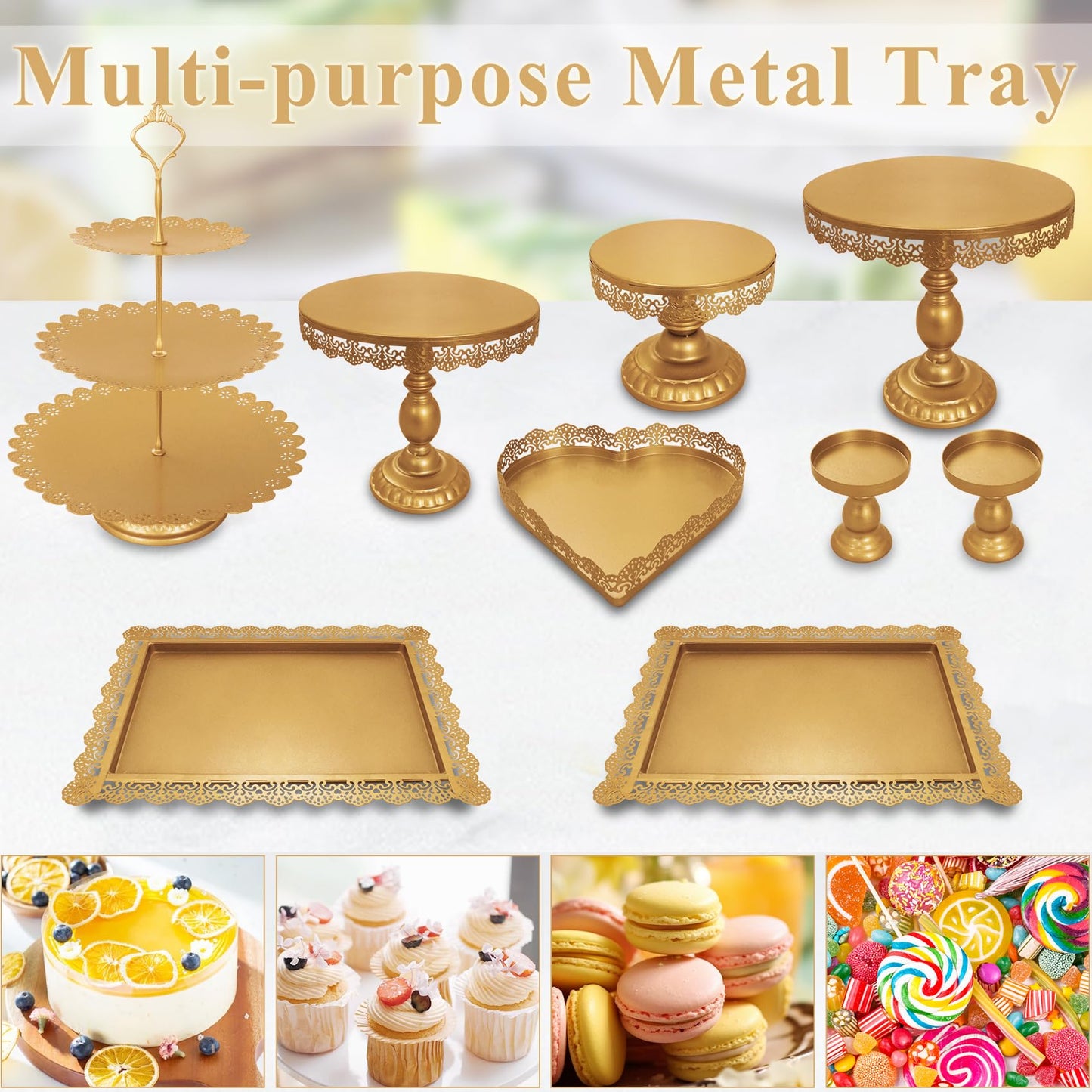 JALANCY Set of 9 Cake Stands Metal Cupcake Stand Set Multiple Styles Candy Fruit Display Tower Dessert Plate Cake Serving Tray for Birthday Party Wedding Anniversary Baby Shower Engagement (Gold)