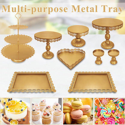JALANCY Set of 9 Cake Stands Metal Cupcake Stand Set Multiple Styles Candy Fruit Display Tower Dessert Plate Cake Serving Tray for Birthday Party Wedding Anniversary Baby Shower Engagement (Gold)