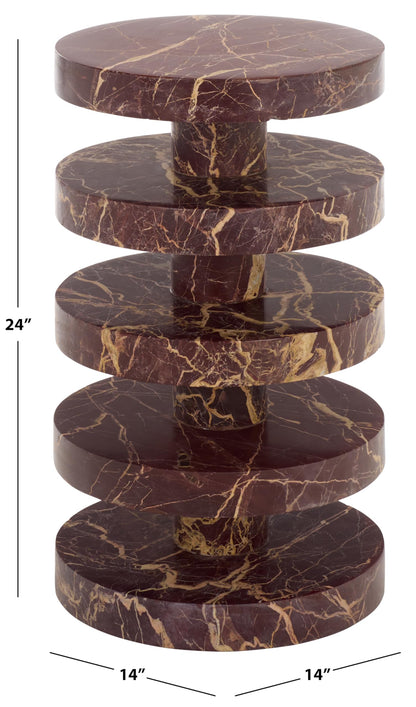 SAFAVIEH Couture Collection – Danny Red & White Stacked Round Marble Accent Table, Fully Assembled (SFV5766C)