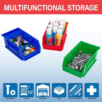Akro-Mils Plastic Storage Bins - Space-Saving Stackable Organizers for Garage & Pantry | 7" x 4" x 3", Blue, 24-Pack